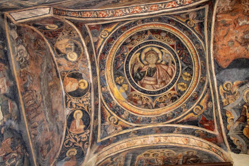 Fresco paintings on the ceiling of the porch of the church
